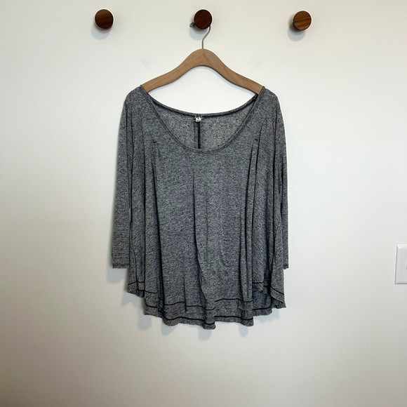 We The Free Womens Top Size Large Heathered Gray Linen Blouse 3/4 Sleeve - Picture 16 of 16